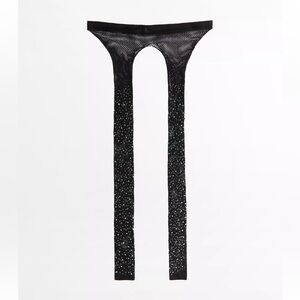 New Zara Black Fishnet Tights with Rhinestones